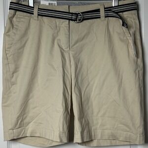 Crown & Ivy Pebble Caroline 9" Inseam Belted Shorts Coastal Chic Nautical Style